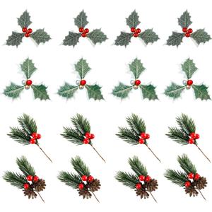 16PCS Artificial Holly Berries Christmas Wreath ArrangementSuitable for Christmas Trees, Wreaths, and Decorative Items for Festivals