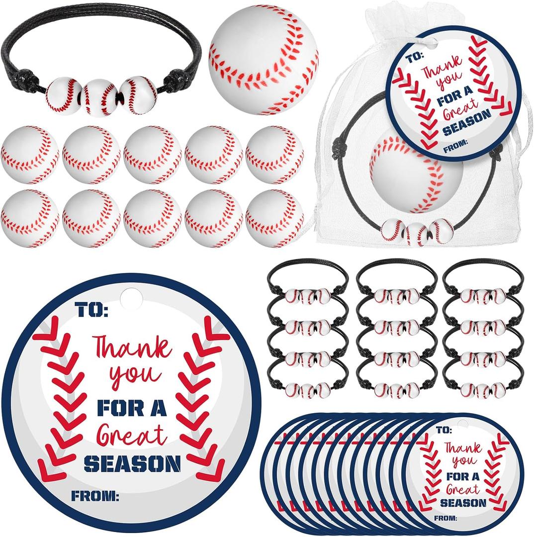 Hotop 12 Set Baseball Team Gifts Season Mini Stress Balls Bracelets with Thank You Cards Motivational Graduation Party Favors for Boy Girl