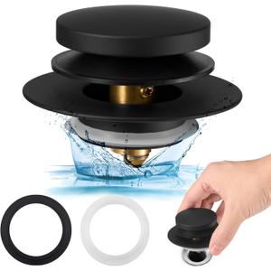 Bathtub Drain Stopper, Uxoz Universal Tub Stopper for Replacing Tip Toe/Trip Lever/Lift&Turn Tub Drain, Bath Tub Drain Stoppers Desiged for 1.5"-1.72" Drain Hole w/3 O-Rings, Black