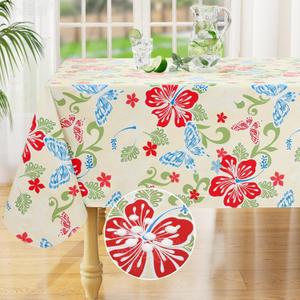 misaya Rectangle Waterproof Vinyl Table Cloth, Wipeable Tablecloth with Flannel Backing, Spring Plastic Table Cover for Dinner, Picnic, Indoor and Outdoor (Butterfly, 60" x 84") (Light Yellow)