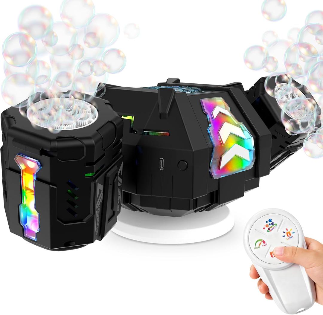 cossy Rechargeable Bubble Machine, 360 Automatic Rotation Bubble Machine for Kids, Bubble Maker with Remote Control, RGB Lights & 20000+ Bubbles Per Minute, Outdoor Toys Games for Kids/Adults (Black)
