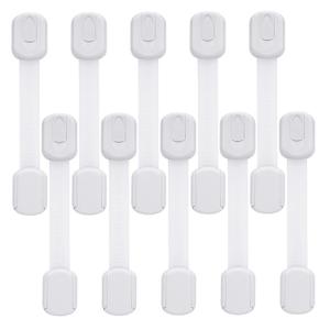 Goodv Child Safety Cabinet Locks - (10 Pack) Baby Proofing Latches to Drawer Door Fridge Oven Toilet Seat Kitchen Cupboard Appliance Can with 3M Adhesive - Adjustable Strap No Drill No Tool (White)