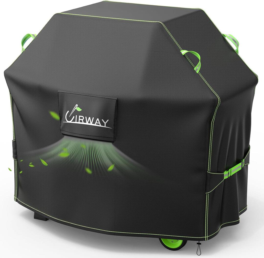 UIRWAY Gas Grill Cover 52 Inch, Waterproof, UV & Fade Resistant BBQ Grill Cover for Outdoor, Barbecue Cover with Reflective Strip and Air Vent for Weber, Dyna-glo, Char-Broil, Nexgrill, etc. Black
