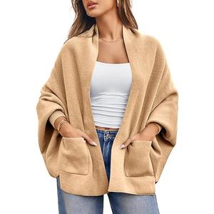 Saodimallsu Womens Open Front Cardigan Batwing Long Sleeve Shawl Chunky Knit Loose Fall Poncho Sweater Coats