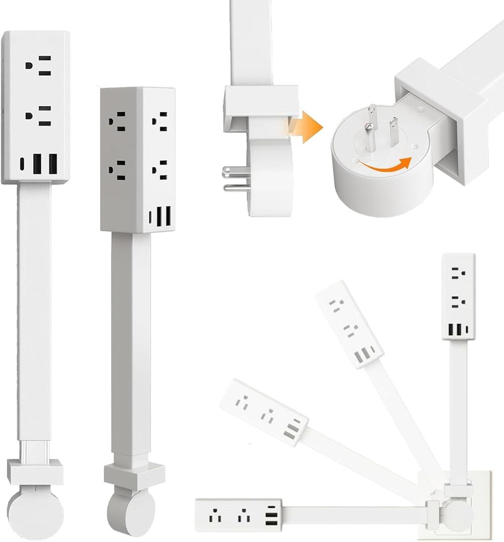 Electrical Outlet Extender Stick with 6 Outlets & 2 USB-A+1 USB-C Ports USB-A & USB-C Ports, 360° Rotating Wall Socket Expander for Couches Nightstands Desks Hard-to-Reach Areas (A #)
