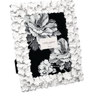 Laura Ashley 5x7 White & Silver Flower Textured Hand-Crafted Resin Picture Frame w/Easel & Hook for Tabletop & Wall Display, Decorative Floral Design Home Dcor, Photo Gallery, Art (5x7, White/Silver) (White w/ Silver)