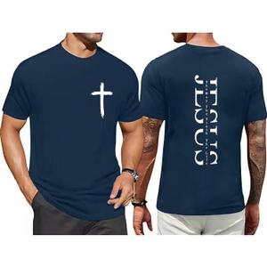 Christian Shirts for Men The Way The Truth The Life Faith T-Shirt Jesus Cross Casual Crew Neck Short Sleeve Tops