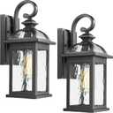 Darkaway Outdoor Lights Fixture Wall Mount, Exterior Wall Light with Water Ripple Glass Waterproof Black Outside Wall Sconce for House Porch Hallway Garage (15", 2 pack)