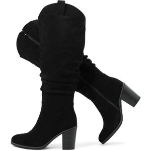 Luoika Women's Extra Wide Calf Cowboy Knee High Boots, Wide Width Cowgirl Slouchy Boots Chunky Pump Heel Plus Size Western Boots.230702 Black 10XW