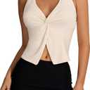 MakeMeChic Women's Halter Top Sleeveless Twist Front Going Out Tops Summer Shirt (Medium, Apricot)