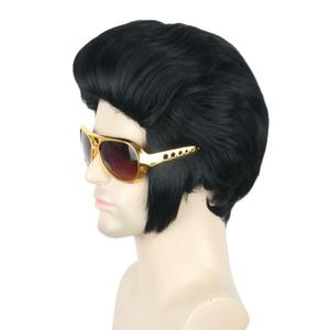 Topcosplay Men Wig and Glasses Black Short Wigs Cosplay Halloween Costumes Wig Funny Man Wigs