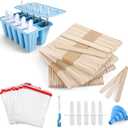 Popsicle Mold with 200 Sticks, 200 Bags, 10 Reusable Sticks, 10-Count Silicone Ice Pop Maker, Easy-Release Homemade Ice Cream Mold, Funnel and Brush