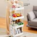 Pipishell 4 Tier Mesh Utility Cart, Rolling Metal Organization Cart with Handle and Lockable Wheels, Multifunctional Storage Shelves for Kitchen Living Room Office White, PIUC12W