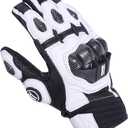 Harssidanzar Breathable Leather Motorcycle Gloves Touchscreen for Men Women KM046 (Medium, White/Black)