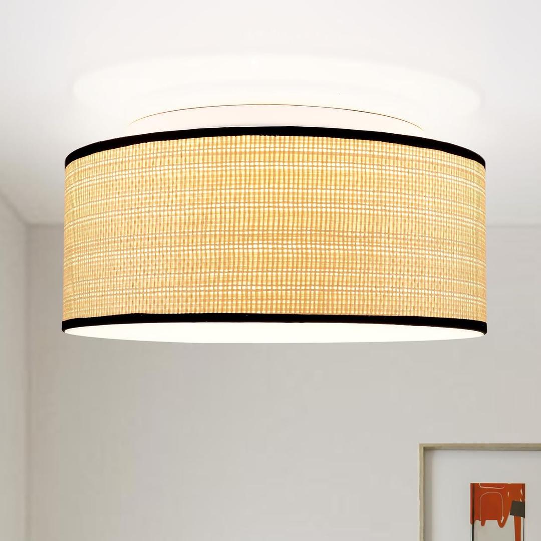12.6" Linen Drum-Shaped Light Shade Ceiling Light Fixture with Built-in LED 3-Color Lighting,