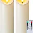 Homemory Outdoor Waterproof LED Candles, Battery Operated with Remote and Timers, Electric Fake Plastic Pillar Candles, Ivory White, Set of 2