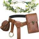 YESSA Renaissance Accessories,Medieval Viking Leather Belt Pouch Coin Phone Purse,Ren Faire Headpiece Halloween Cosplay Set