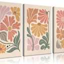 LBARTXY 3Pcs Framed Boho Flowers Canvas Wall Art Abstract Botanical Floral Wall Decor Pictures Neutral Minimalist Terracotta Plant Prints for Living room Bedroom Decoration 12x16in