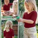 Toddler Girls Ribbed V Neck Tee | Soft Cotton Fabric, Ribbed Texture, Slim Cut, Elbow Length Sleeves, Summer Daycare And Play