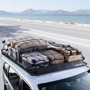 VEVOR Roof Rack Basket, 64 x 50 x 4.1 in, Universal Rooftop Cargo Carrier with Two 35.4 x 39.4 in Cargo Net,150 lbs Max Car Top Luggage Holder, 4.1 in Fence, Anti-Rust Alloy Steel, for SUV Truck Car