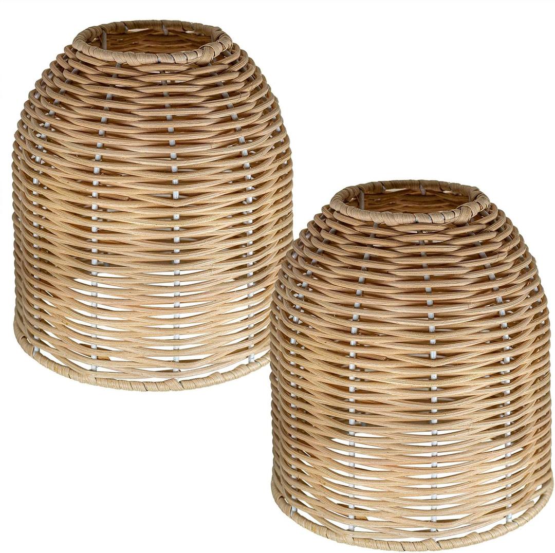 2setkuan8 Yshades 2pc Retro Rattan Lampshades - Rustic Woven Small pendant Lamp Shades - Lamp Shade Replacement for Hanging Lamp, Floor Lights, desk lamp (Beige/Light brown)