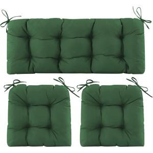 Wicker Chair Cushions of 3 Pieces, Waterproof Cushions for Patio Furniture, Tufted Wicker Outdoor Furniture Cushions, 1 Patio Loveseat Cushion and 2 U-Shaped Cushions, 44"x19"x5", Dark Green