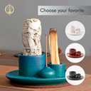 2 x 4-in-1 Palo Santo Holder, Sage & Incense Stick Burner  Ceramic White Ash Catcher Tray for Meditation, Yoga, Smudging & Spiritual Cleansing  Incense Holder for Sticks & Sage (Blue)