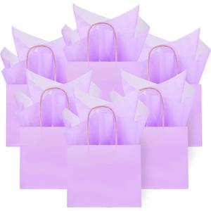DjinnGlory 24 Pack Mini Tiny Small Lavender Purple Paper Gift Bags with Handles 6x5x2.5 Inch and 24 Tissue Paper for Merchandise Wedding Baby Shower Birthday Party Favors Goodies