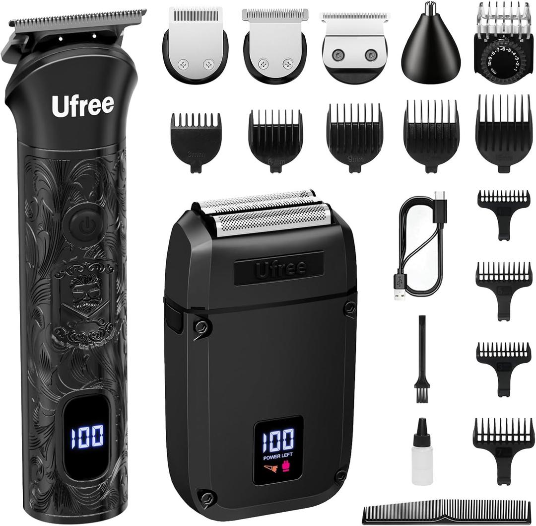Ufree Beard Trimmer for Men, Foil Shaver Electric Razor, Shavers for Body Face Nose Ear, Cordless Hair Trimmer, Professional Hair Clippers, Mustache Grooming Kit Birthday Gifts for Men (Black)