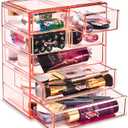 Sorbus Acrylic Makeup Organizer - Organization and Storage Case for Cosmetics Make Up & Jewelry - Big Clear Makeup Organizer for Vanity, Bathroom, College Dorm, Closet, Desk (3 Large, 4 Small Drawers) (Pink)