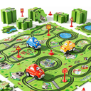 NIPLOOOW 64 PCS Puzzle Track Car Set for Boys & Girls, Ages 3-6, City-Themed Puzzle Race Tracks, (Blue and Green)