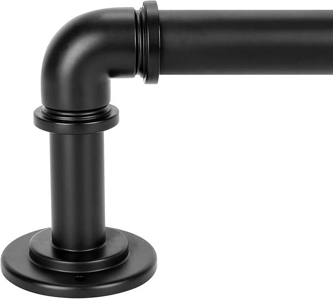 OLV Black Industrial Curtain Rods for Windows 66 to 120 Inch(5.5 to 10 Feet), 1 Inch Diameter Blackout Wrap Around Adjustable Heavy Duty Window Drapery Rods, Indoor and Outdoor