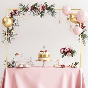 TEKCHIC Over The Table Rod Stand with Clamps, Table Arch Stand Adjustable 28"-102" Length 24"-40" Height, Gold Balloon Garland Arch, Metal Decorating Rod Hanging for Wedding Birthday Party Decoration