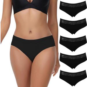 LYYTHAVON Womens Underwear Cotton Panties Lace Soft Hipster Panty Ladies Stretch Full Briefs 5 Pack (Black, XXL)