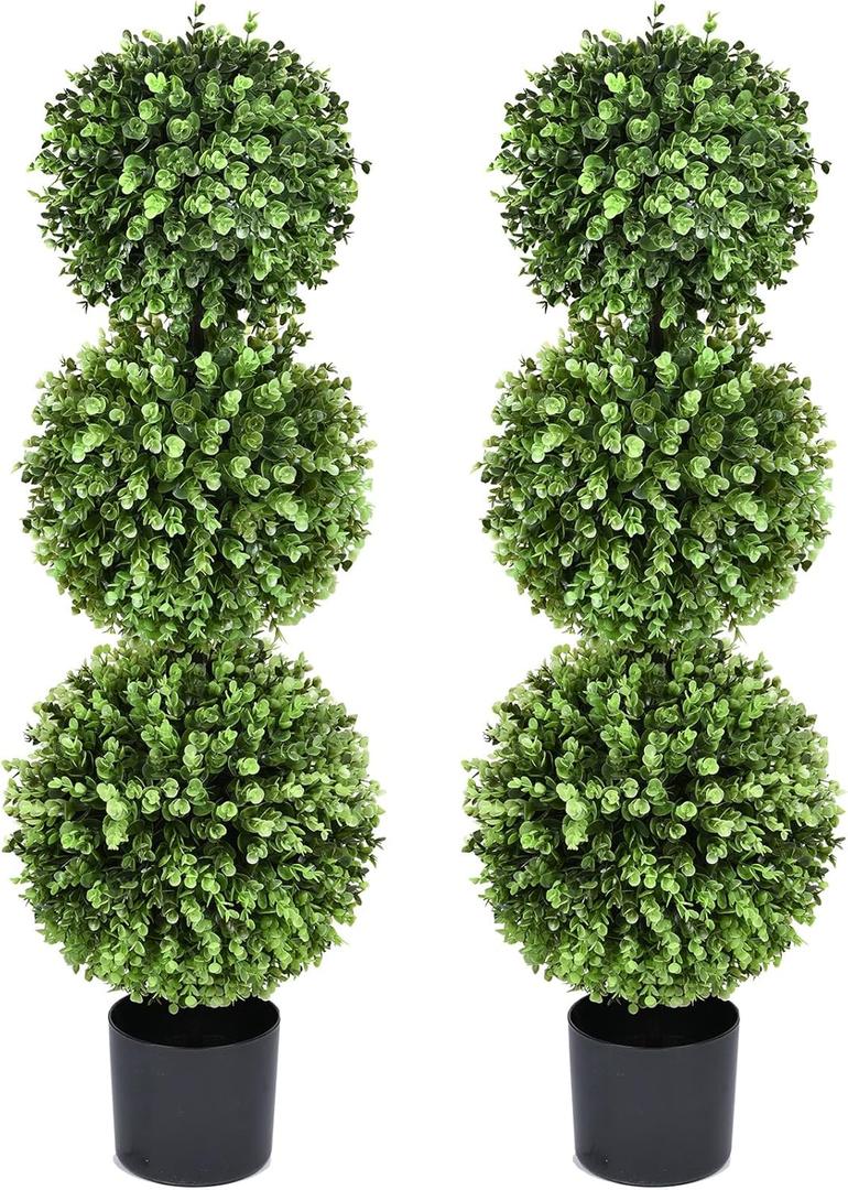 2 Pack Artificial Topiary Trees, 3ft Faux Boxwood Balls Topiary Tree in Pot for Front Door Porch Home Office Decor