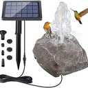 Solar Fountain Bird Bath with Solar Panel, Rockery Granite Water with 5 Nozzles Solar Water Fountain for Birdbath Outdoor, Pond, Patio Garden, and Fish Tank