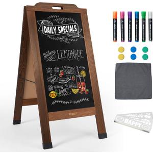 Magnetic Sandwich A-Frame Chalkboard Sign - 40 x 20 Inches, Brown Large Wooden Chalk Board for Sidewalk, Stand up Double-Sided Outdoor Easel Display for Restaurant Cafe Shop Wedding Party or Business