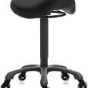 Salon Saddle Stool Adjustable Height - Heavy Duty 400LB Capacity, 360 Swivel Rolling Stool with Wheels - Ergonomic Chair for Barber, Tattoo, Office, Drafting, Makeup (No Backrest,Luxurious Black