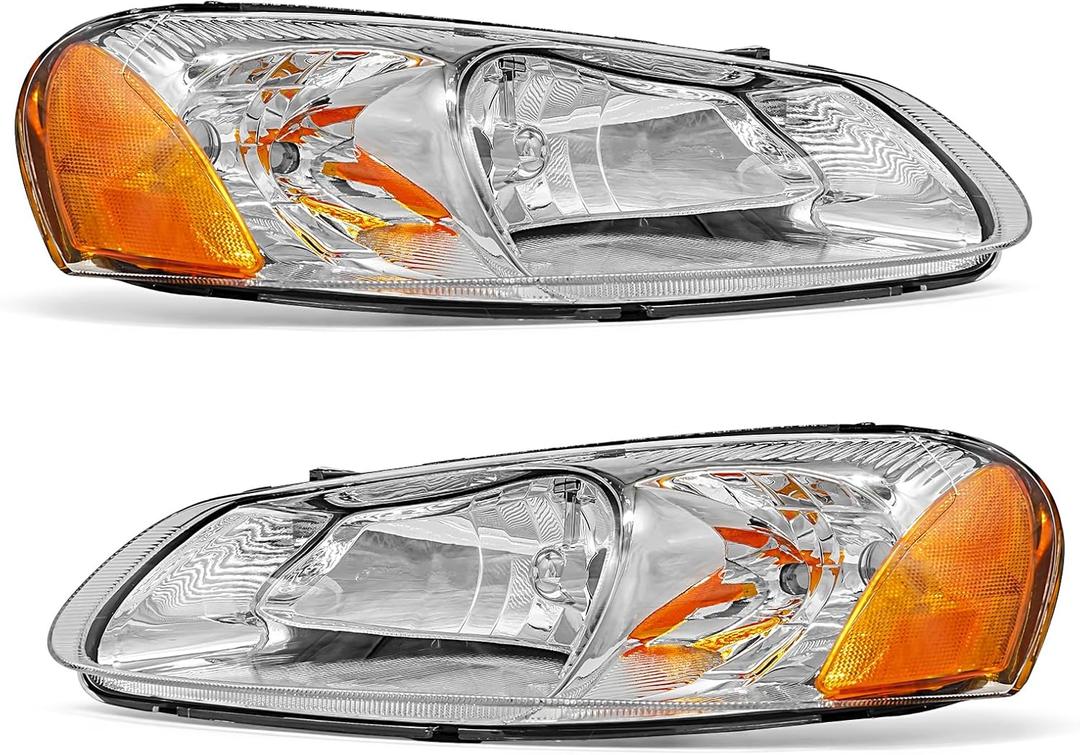 for 2001 2002 2003 2004 2005 2006 Dodge Stratus Headlight Compatiable with 2001-2003 Chrysler Sebring Chrome Housing Amber Reflector Headlamp Replacement Driver and Passenger Side