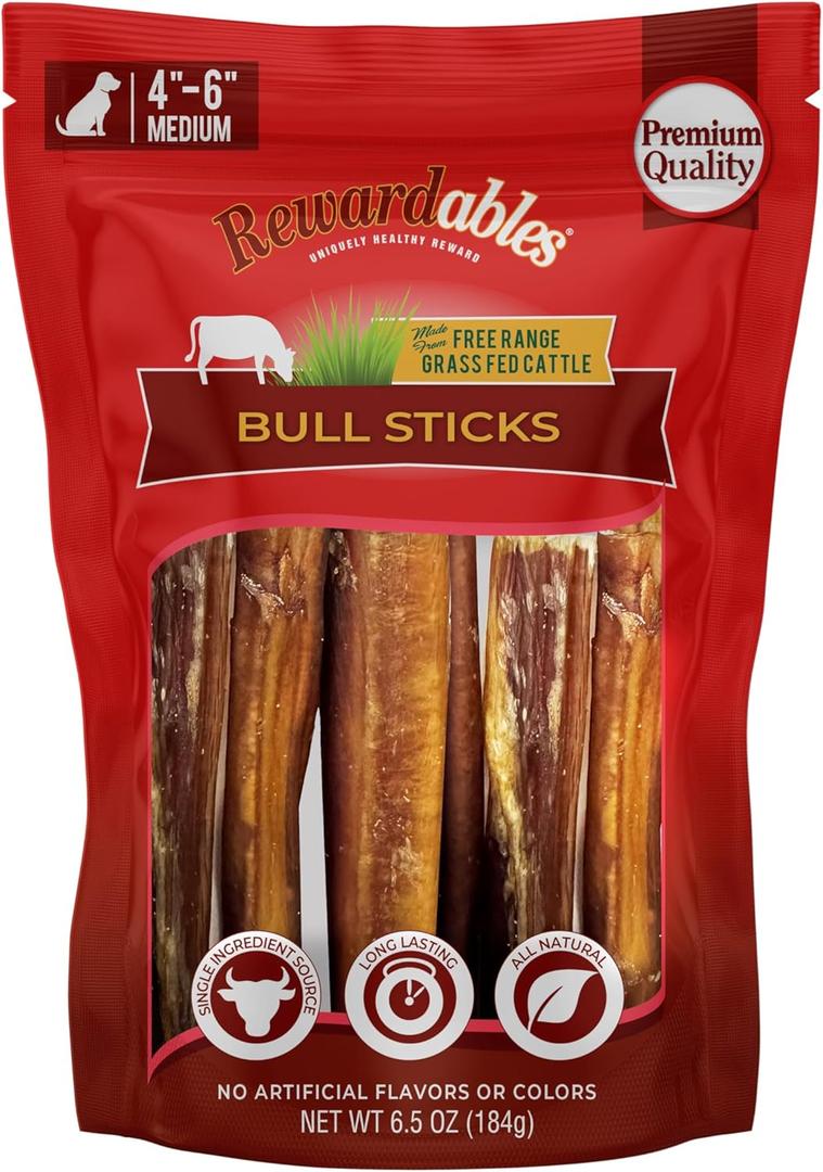 3 x Bully Stick,Small, Single-Ingredient, Premium, All-Natural Grass-Fed Bull Stick, Long Lasting Dog Chew for Aggressive Chewers - 6.5 oz | for Medium Dogs (EXP 12/01/25)