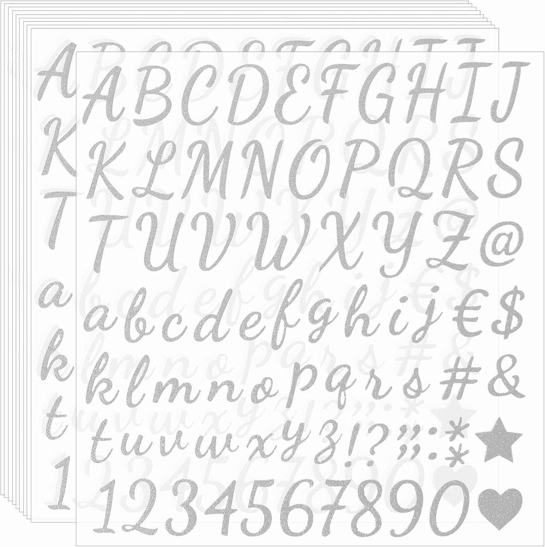 790 Pieces 10 Sheets Self Adhesive Glitter Alphabet Letter Stickers for Classroom Decor, Grad Cap Decoration, DIY Crafts Art Making, Business,Address Number (Silver,1 Inch)