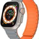 Magnetic watchband Compatible with Apple Watch Band 49mm 46mm 45mm 44mm 42mm 41mm 40mm 38mm Thin Silicone Replacement Wristband Strong Magnet link for iWatch SE SE2& Series 10/9/8/7/6/5/4 Ultra 2 (Grey Orange)