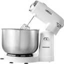 OVENTE Electric Stand Mixer with 3.5 Quarts Stainless Steel Mixing Bowl, 5 Speed Portable and Lightweight 250W Kitchen Mixer for Everyday Use, Includes 2 Egg Beater Whisk and Dough Hook, White SM680W