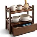 Chunful 2 Tier Matcha Station Bamboo Organizer with Hidden Drawer, Wood Home Coffee Station Organizer for Kitchen Countertops, Coffee Bars, Kitchen & Office Storage(13" L x 6.5" W x 12.6" H)(Brown)