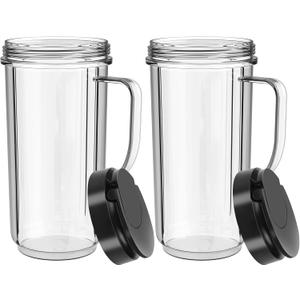 2 Pack Magic Bullet Blender Cups Tall 22oz Cup with Flip Top To-Go Lid Replacement Part Cup Mug with Handle Compatible with 250w MB1001 Magic Bullet Mugs & Cups Blender Milk Juicer Mixer Accessories