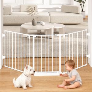78" Extra Wide Baby Gate, Dog Gates Indoor for Doorways Stairs, Essential Safety Gate for Child, Hardware Mounted Adjustable Pet Gate with Anti-Trip Pedal, 28'' Tall 3 Metal Panels White