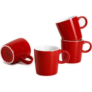Sweese 3.5oz Porcelain Espresso Cups Set of 4, Mini Coffee Mugs Demitasse Cups - Red