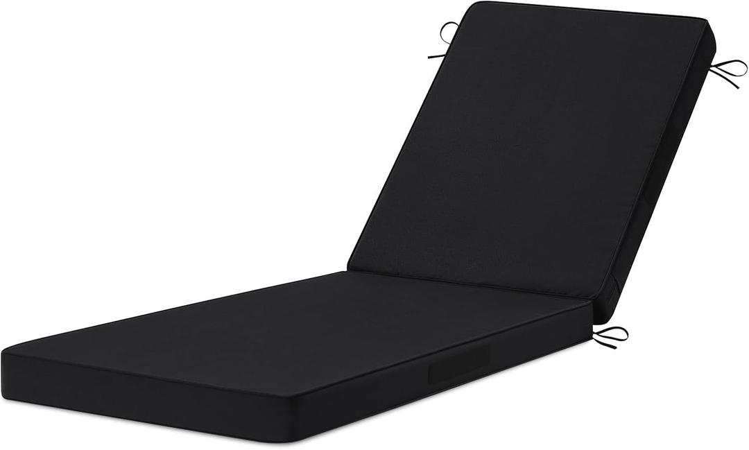 Chaise Lounge Cushions Outdoor, 72"x21"x3" Triple-Waterproof Outdoor Chair Cushion with Removable Cover, 4 Adjustable Ties Lounge Chair Cushions for Outdoor Furniture, Black