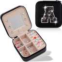 2 x Uygafly Travel Jewelry Case - Personalized Jewelry Box for Women,Small Cute Jewelry Organizer Storage Aesthetic,Travel Essentials Birthday Gifts | Black,A
