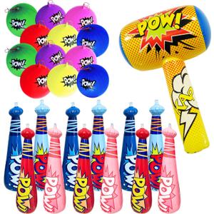 4E's Novelty 25 Piece Set Inflatable Baseball Bats with Pow Design, 12 Punch Balloons for Kids, 1 Huge 30" Bopper for Super Hero Birthday Bat, Carnival Prizes, and Baseball Bat Blow Up Fun, Ages 3+ 4E's Novelty 25 Piece Set Inflatable Baseball Bats with Pow Design, 12 Punch Balloons for Kids, 1 Huge 30" Bopper for Super Hero Birthday Bat, Carnival Prizes, and Baseball Bat Blow Up Fun, Ages 3+